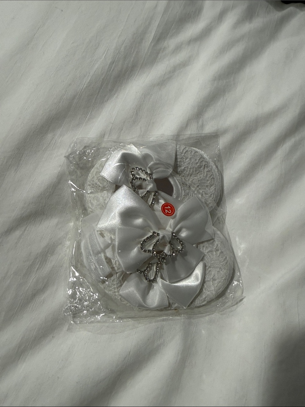 White Satin Bow Hair Clips with Rhinestone Accent